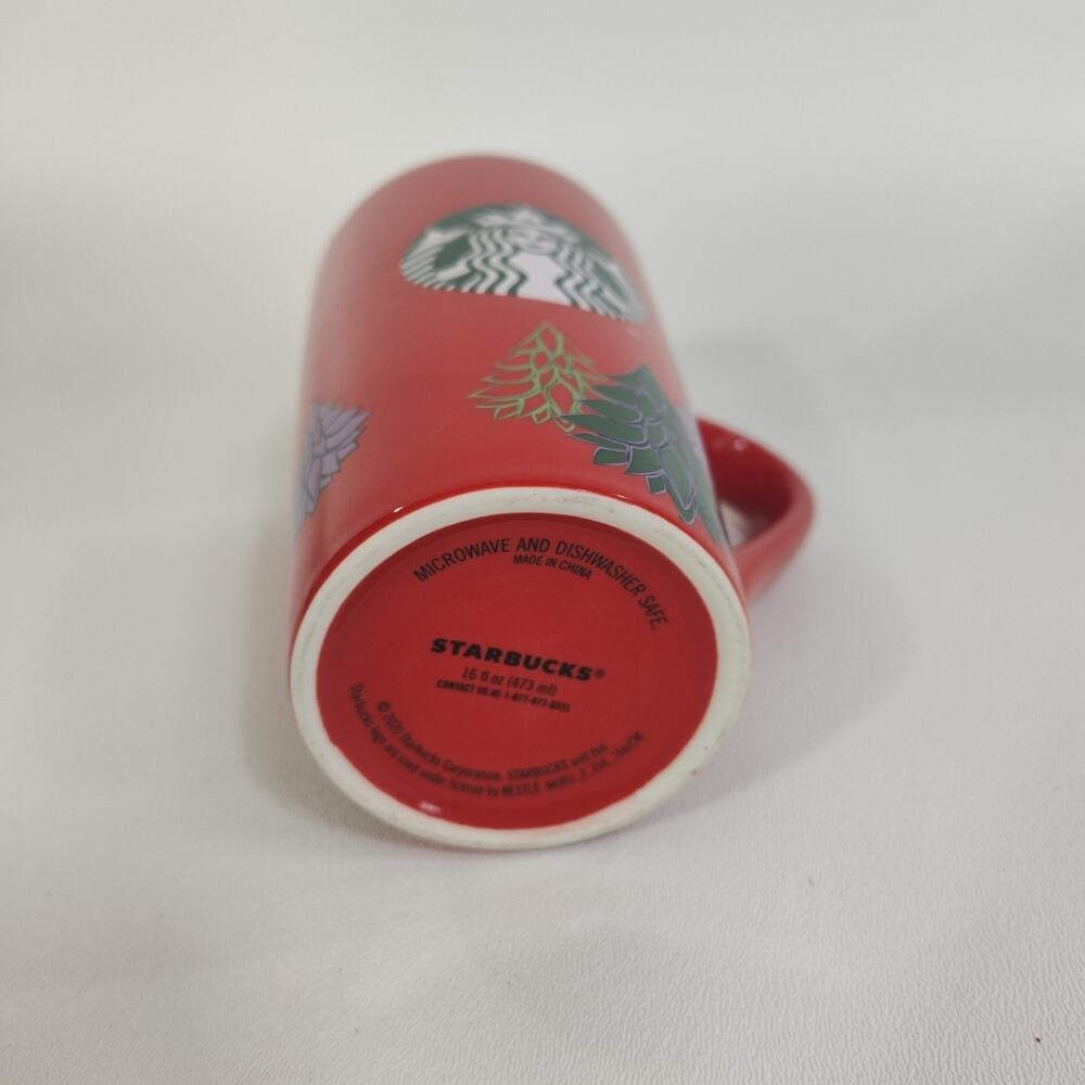 Starbucks 2020 Holiday Coffee Cup 16oz. Red Ceramic Christmas Tree Mug - Picture 3 of 4